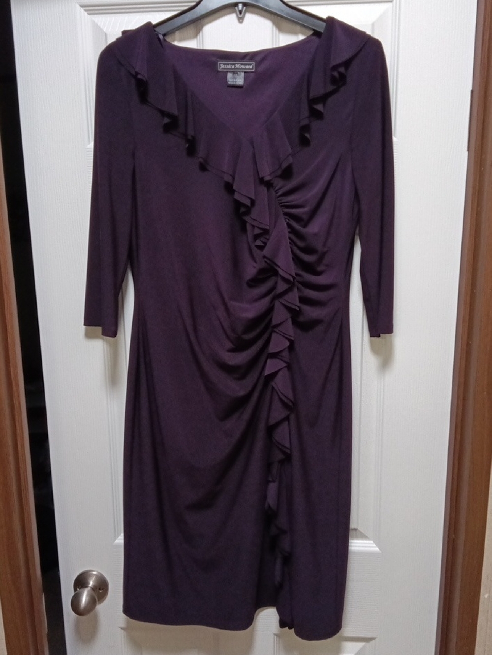 Jessica Howard Dark Purple Ruffle-Front Midi Dress Size 12